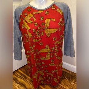 LuLaRoe Red and Gold Floral Shirt